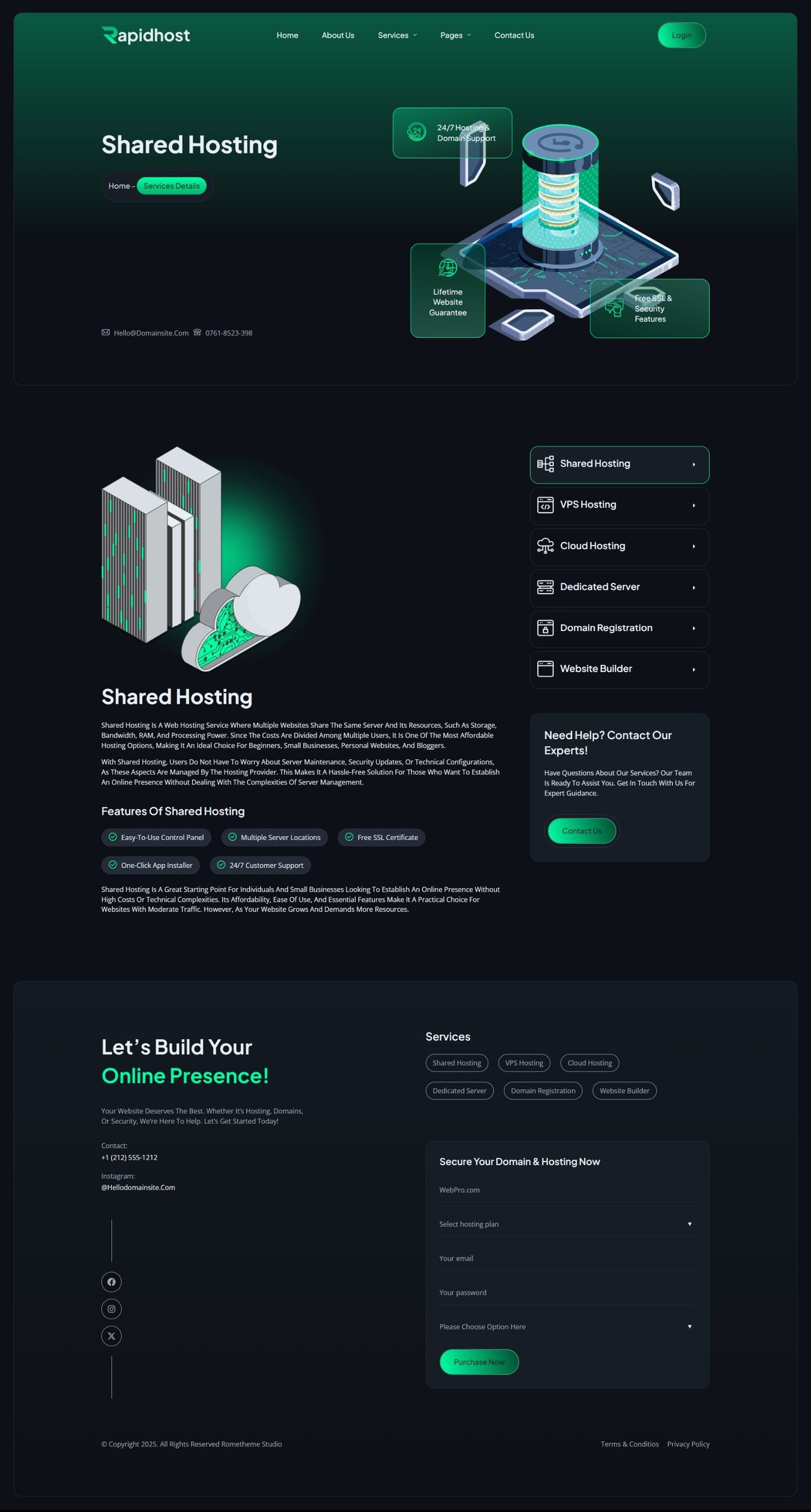 Rapidhost Web Hosting & Domain Services Elementor Template Kit, WP